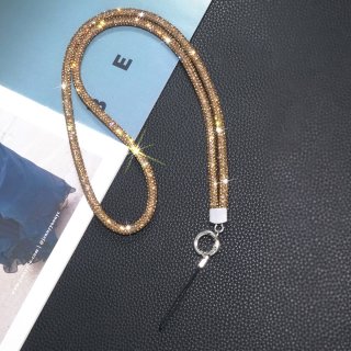 Premium Full Rhinestone Lanyard - 0.6cm Diameter Phone Neck Strap, Gold