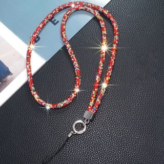 Premium Full Rhinestone Lanyard - 0.6cm Diameter Phone Neck Strap, Red - Colorful