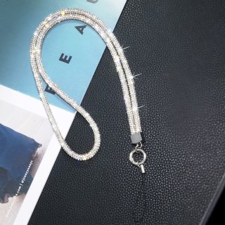 Premium Full Rhinestone Lanyard - 0.6cm Diameter Phone Neck Strap, White