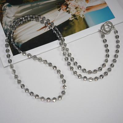 Artificial Crystal Beaded Crossbody Phone Lanyard, Gray Artificial Crystal Beaded Crossbody Phone Lanyard, Gray