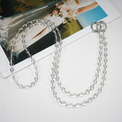 Artificial Crystal Beaded Crossbody Phone Lanyard, White Artificial Crystal Beaded Crossbody Phone Lanyard, White