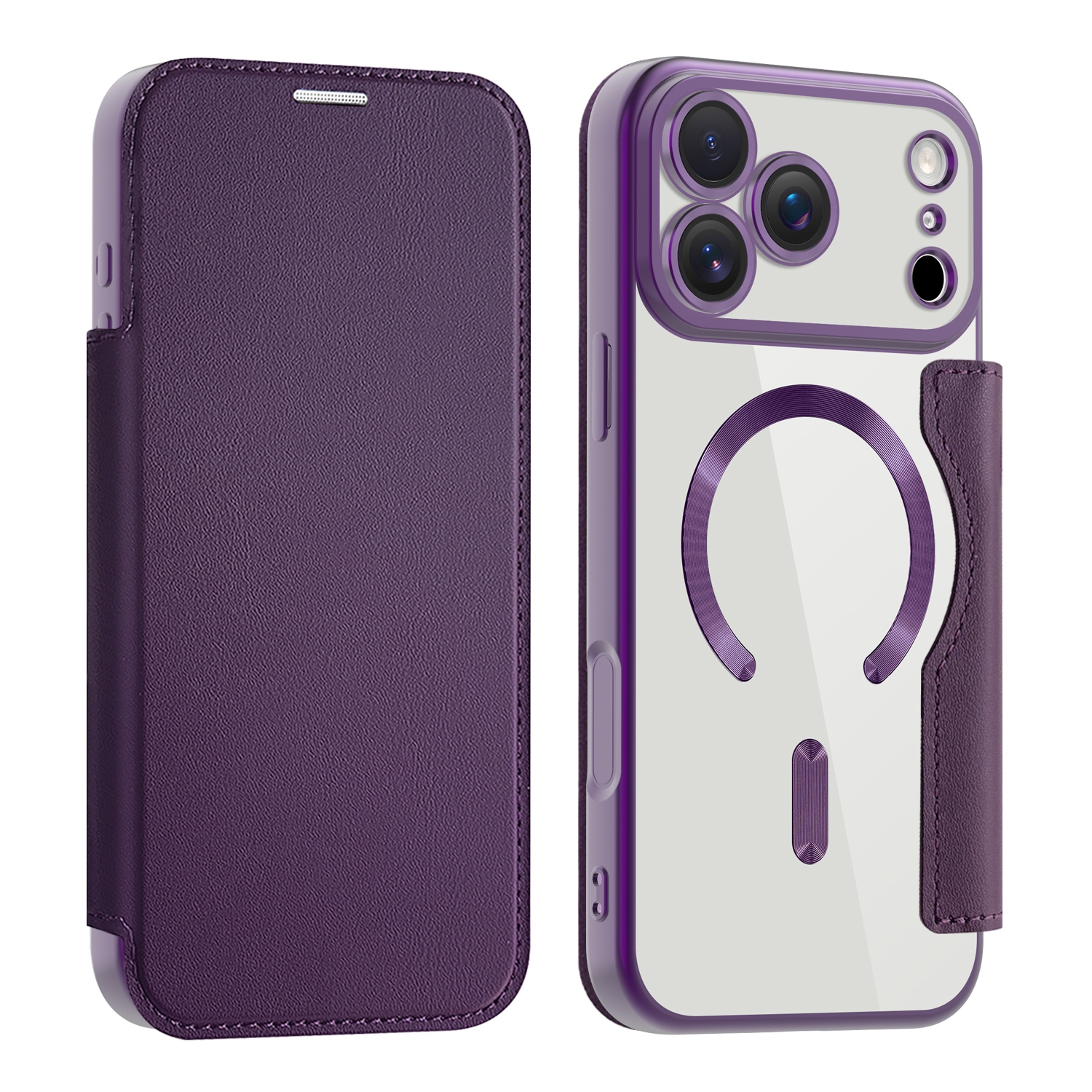 Premium Business PU Folio Case for iPhone 17 Pro, Purple