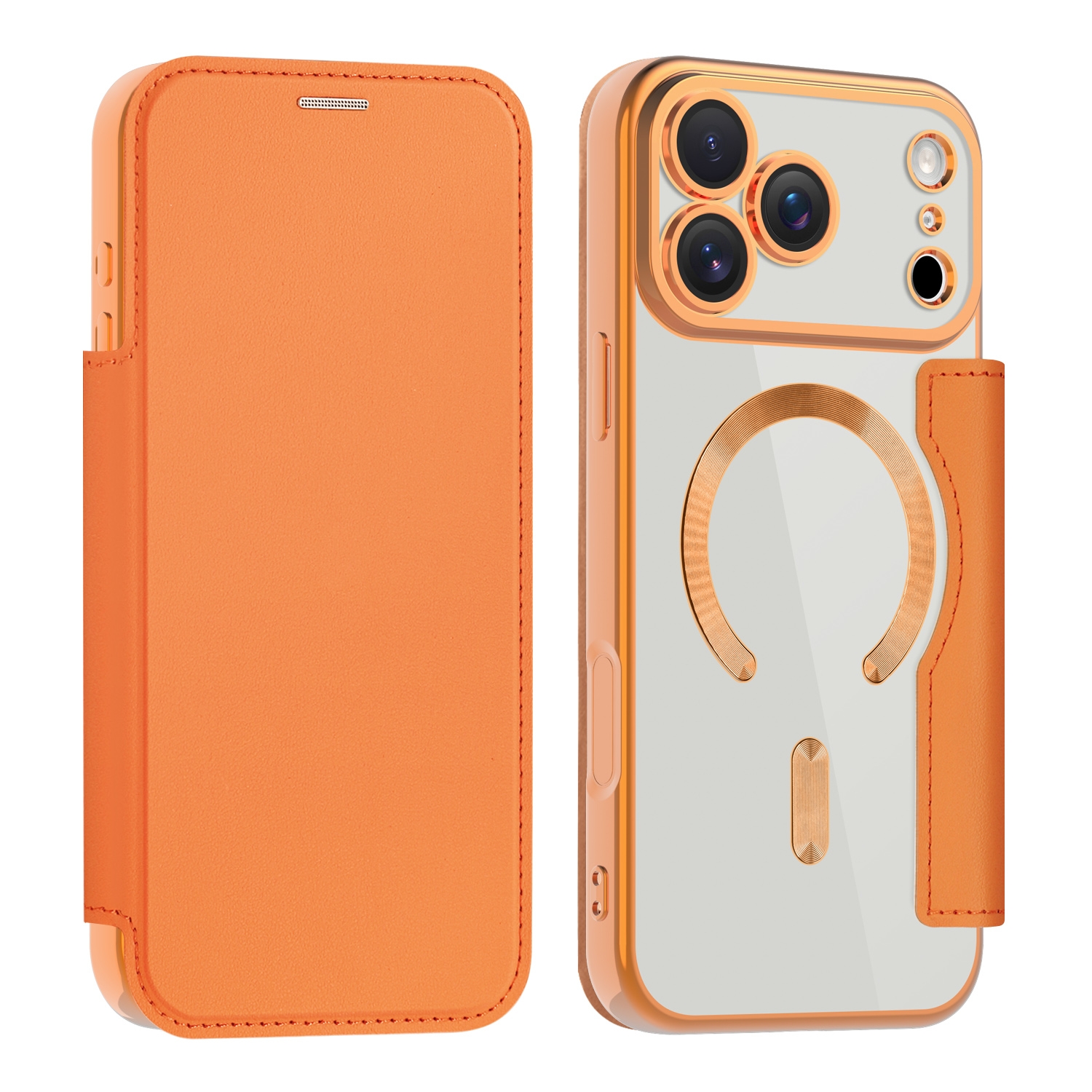 Premium Business PU Folio Case for iPhone 17 Pro, Orange