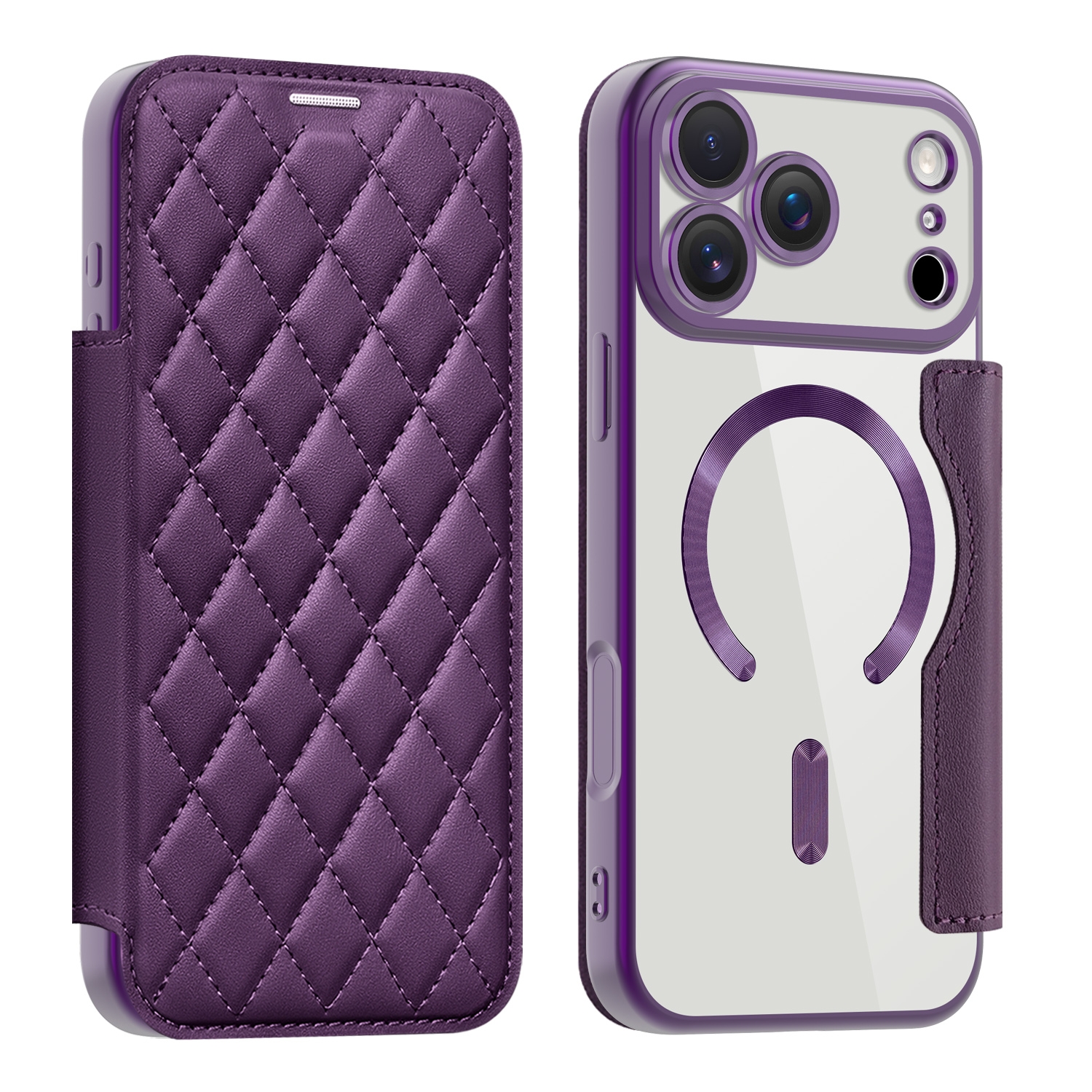 Quilted Diamond Pattern PU Case for iPhone 17 Pro Case, Purple