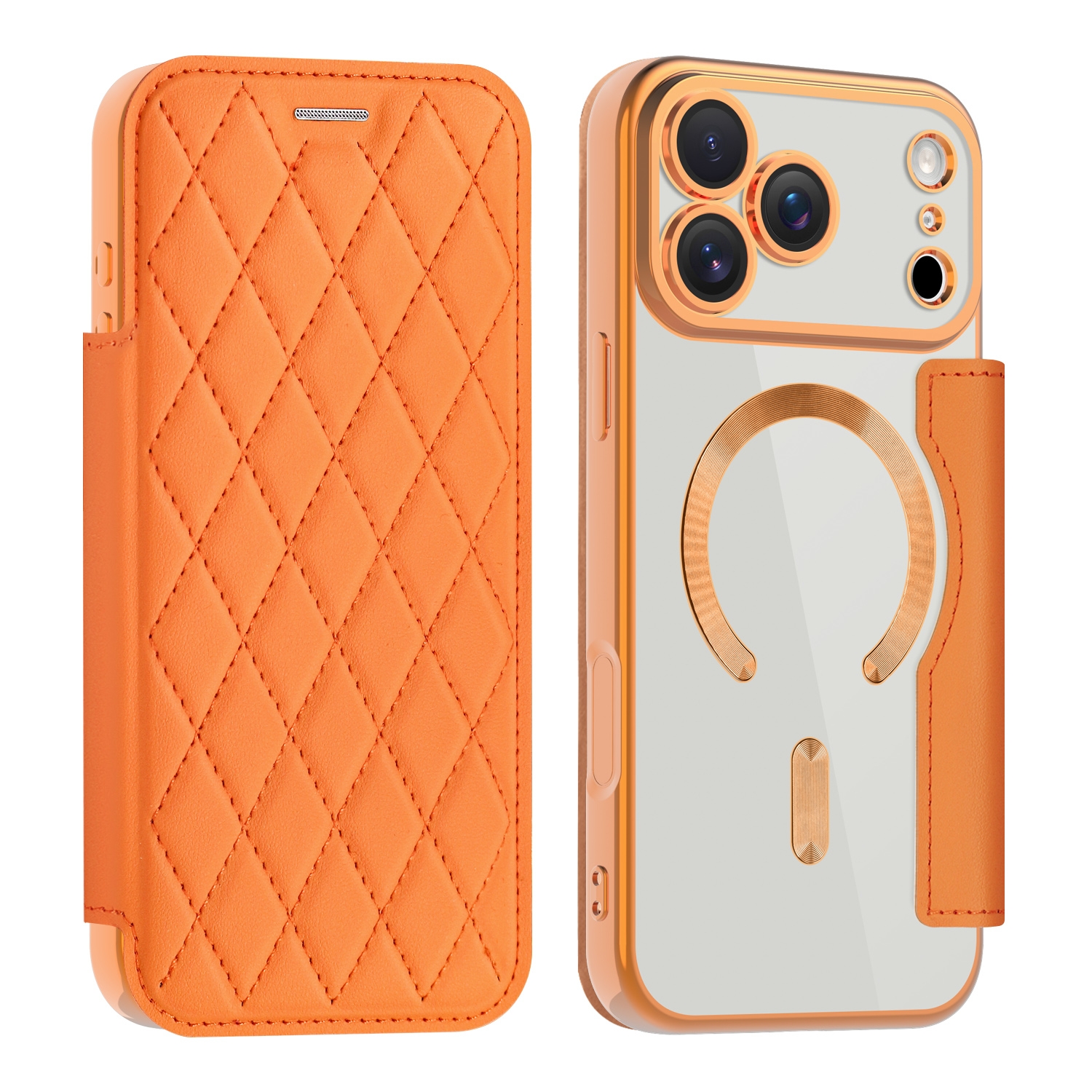 Quilted Diamond Pattern PU Case for iPhone 17 Pro Case, Orange