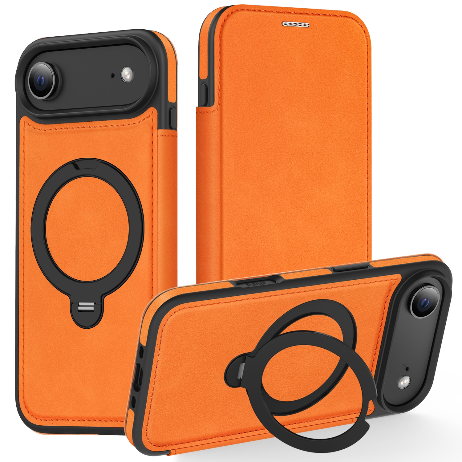 360° Rotating Stand iPhone Air Case - Magnetic Wireless Charging PU Cover, Orange