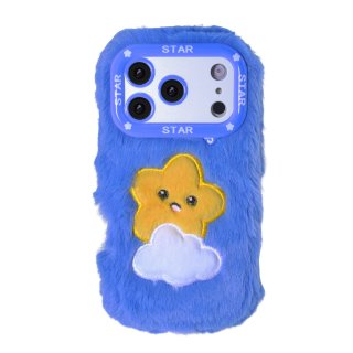 Blue Cloud Star Plush Silicone Phone Case for iPhone 17 Pro Max – Soft Cute Protective Cover