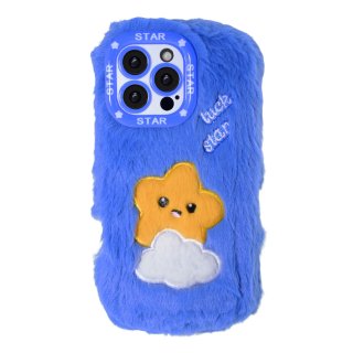 Blue Cloud Star Plush Silicone Phone Case for iPhone 16 Pro Max – Soft Cute Protective Cover