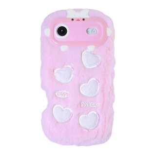 Pink Plush Silicone Phone Case with Five Hearts for iPhone Air – Soft Furry Cute Protective Cover