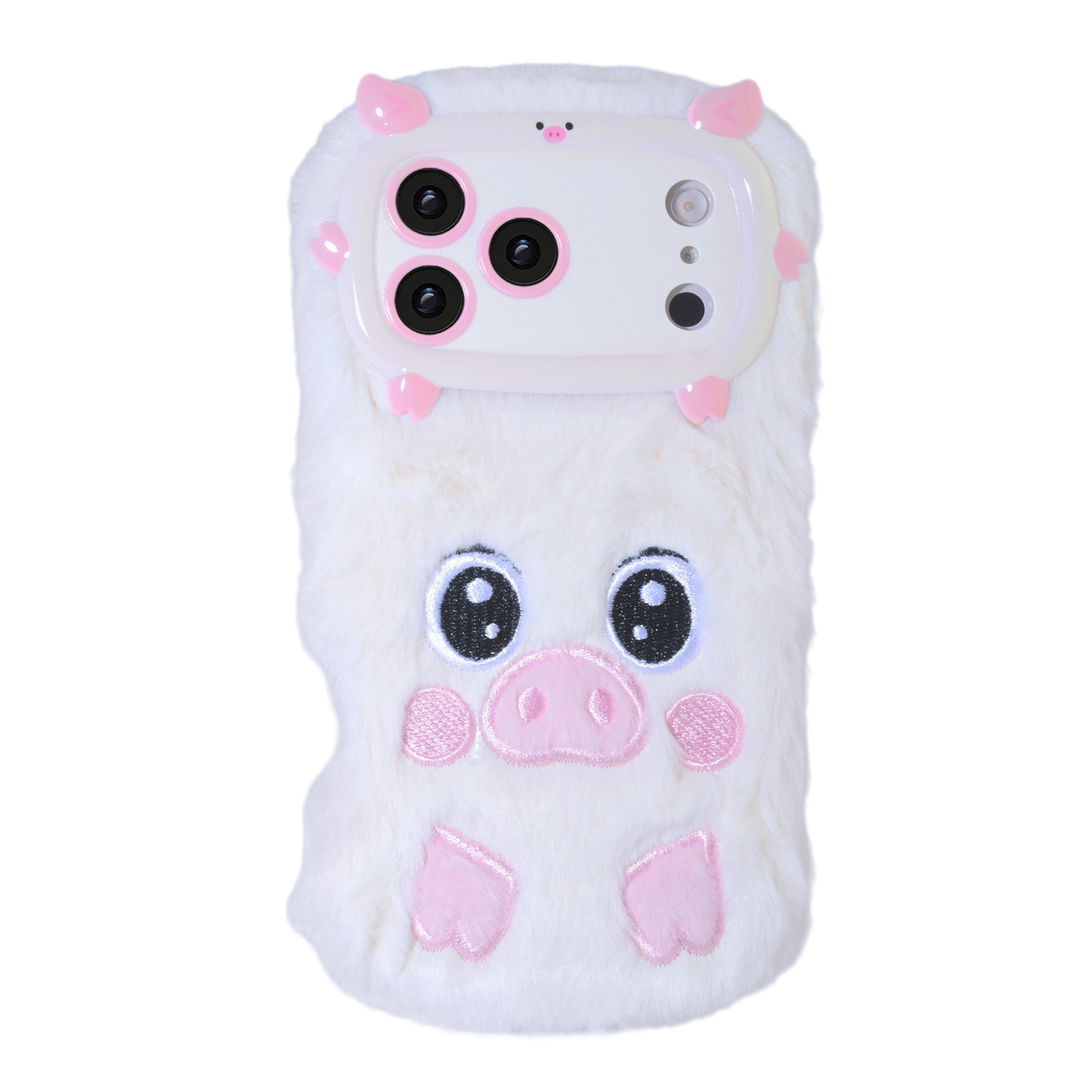 White Pig Plush Silicone Phone Case for iPhone 17 Pro – Soft Cute Protective Cover