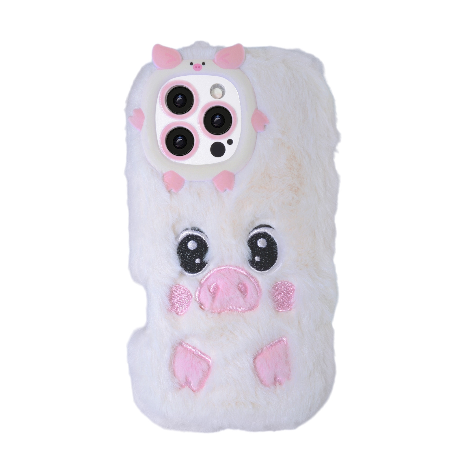White Pig Plush Silicone Phone Case for iPhone 16 Pro – Soft Cute Protective Cover