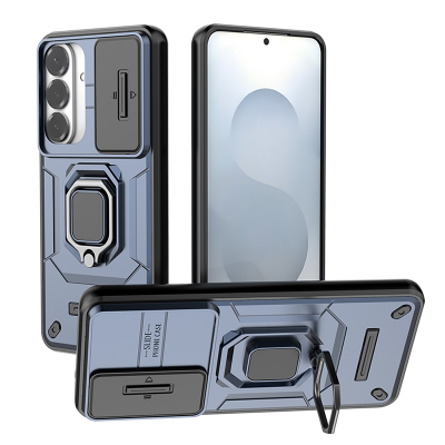  Phone Case for S26 with Sliding Lens Cover & Foldable Ring Holder, Blue