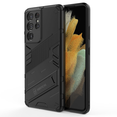  Armor Texture Phone Case with Foldable Hidden Stand for S26 Ultra, Black