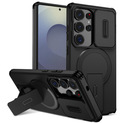  S26 Ultra Hidden Kickstand Armor Design Protective Case, Black