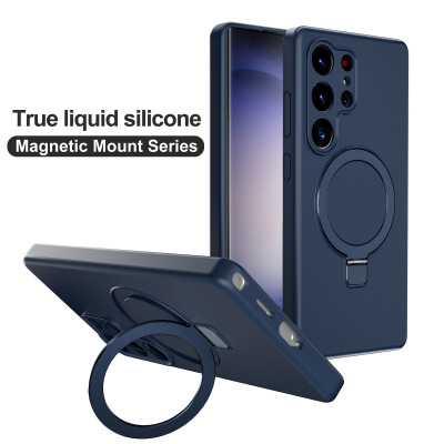  Silicone Magnetic Phone Case for S26 Ultra with Foldable Ring Stand, Dark Blue