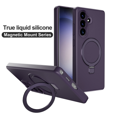  Silicone Magnetic Phone Case for S26 Plus with Foldable Ring Stand, Dark Purple