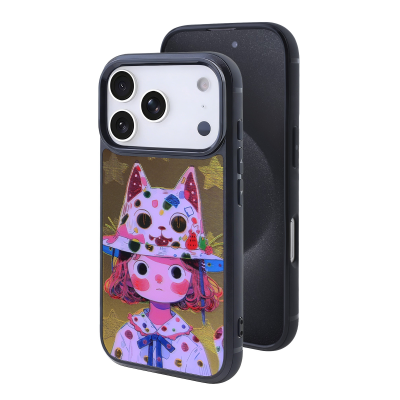 Girl with Cat Hat Phone Case for iPhone 17 Pro Max - Whimsical Art Print Protective Cover, Yellow