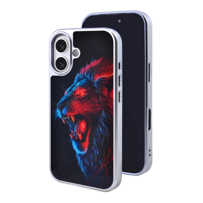 Red & Blue Glow Electric Lion Art Case for iPhone 17, Blue