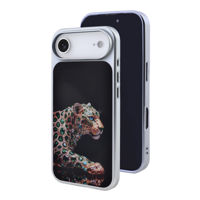 iphone air case featuring jeweled leopard art with green gems