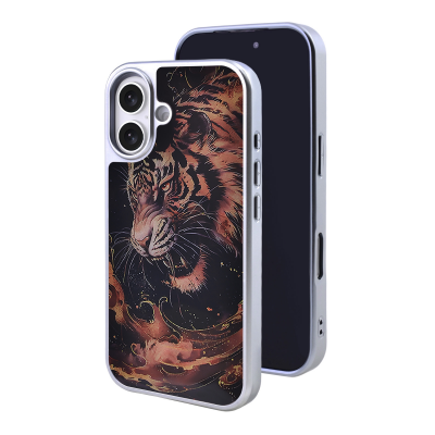 Golden Tiger Phone Case for iPhone 17 - Marbled Ink Art Print, Brown