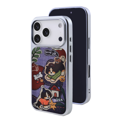  Electroplated Magnetic Graffiti Dog Phone Case for iPhone 17 Pro - Cute Cartoon Puppy Print Cover