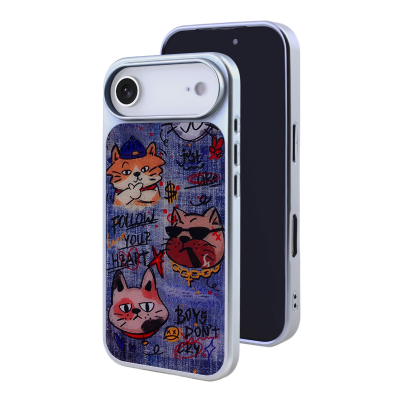  Denim Style Graffiti Cat Magnetic Case for iPhone Air - Electroplated Frame Protective Phone Cover