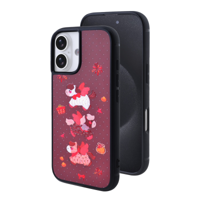 Magnetic Cute Pony Phone Case for iPhone 17 - Maroon Background with Glitter Accents