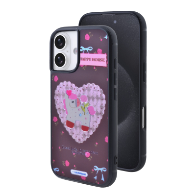 iPhone 17 Magnetic Sparkly Unicorn Heart Case - Maroon Rose Print Cover