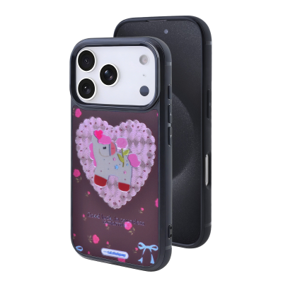 iPhone 17 Pro Max Magnetic Sparkly Unicorn Heart Case - Maroon Rose Print Cover