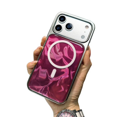  Iridescent Wave Phone Case for iPhone 17 Pro - Purple Blue Gradient with MagSafe Compatible Design, Pink