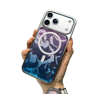  Iridescent Wave Phone Case for iPhone 17 Pro - Purple Blue Gradient with MagSafe Compatible Design, Blue