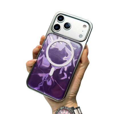  Iridescent Wave Phone Case for iPhone 17 Pro - Purple Blue Gradient with MagSafe Compatible Design, Purple