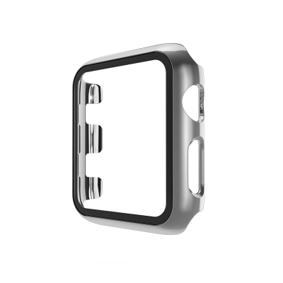 Scratch-Resistant Electroplated PC Case with Tempered Glass for iWatch Series 2/3 (42mm), Silver