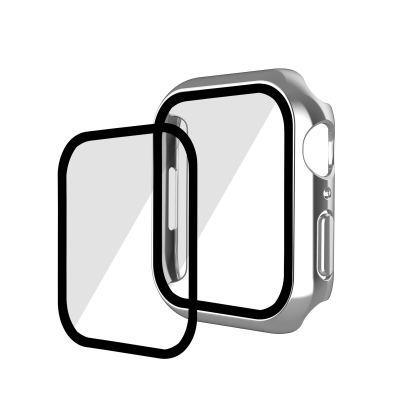 Scratch-Resistant Electroplated PC Case with Tempered Glass for iWatch Series 7/8/9 (41mm), Silver