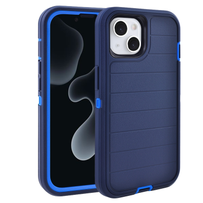  Durable Striped Texture Phone Case for iPhone 14, Dark Blue