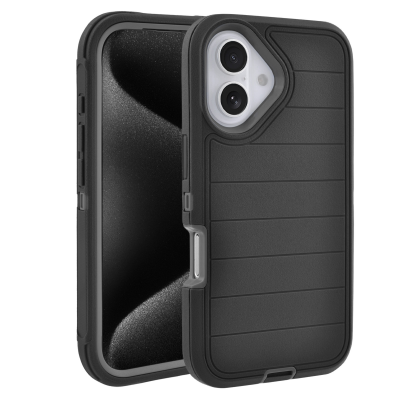  Durable Striped Texture Phone Case for iPhone 16, Black