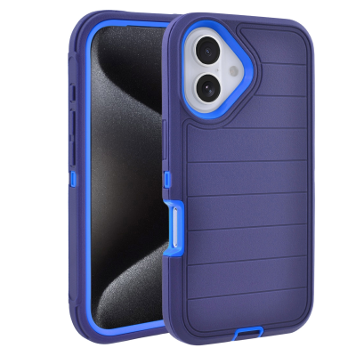  Durable Striped Texture Phone Case for iPhone 16, Dark Blue