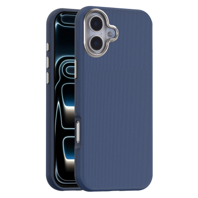 Matte Grid Texture Case for iPhone 17 - Metal Camera Frame & Magnetic Charging Support, Blue