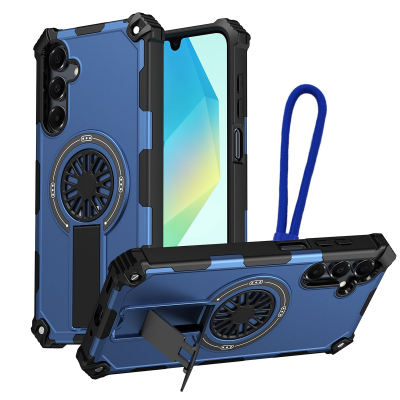  Rugged Magnetic Case with Foldable Kickstand & Wrist Strap for S26 Plus, Blue