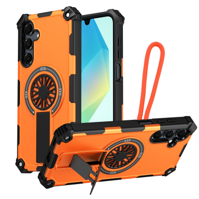  Rugged Magnetic Case with Foldable Kickstand & Wrist Strap for S26, Orange
