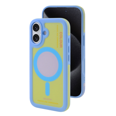  Y2K Dopamine Color Block Magnetic Case for iPhone 17 Max, Light Blue and Yellow