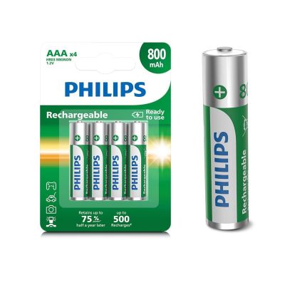  Philips Rechargeable AAA Batteries 800mAh - NiMH Double A Battery 1.2V Long Lasting 3A Batteries