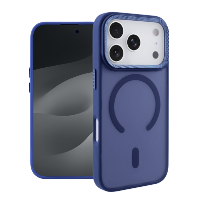  2300G Magnetic Phone Case for iPhone 17 Pro - Electroplated Grid Lens and Buttons, Dark Blue