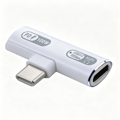 2-in-1 Dual USB-C Splitter Adapter - 100W PD Fast Charge and 10Gbps Data Sync HiFi Audio Converter, White