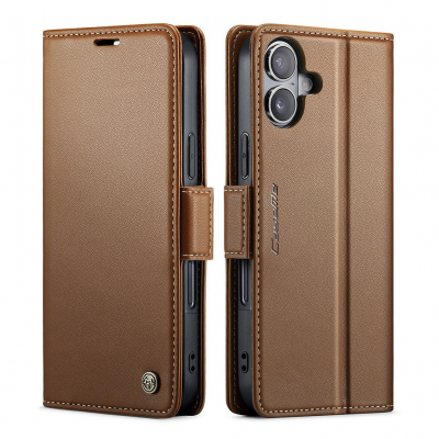  Flip Phone Case for iPhone 17 with Butterfly Buckle - RFID Blocking Anti, Brown