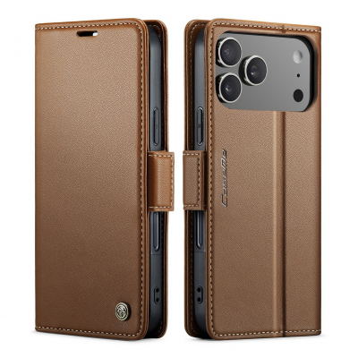 Flip Phone Case for iPhone 17 Pro with Butterfly Buckle - RFID Blocking Anti, Brown