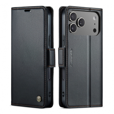  Flip Phone Case for iPhone 17 Pro with Butterfly Buckle - RFID Blocking Anti, Black