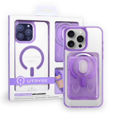  Magnetic Case for iPhone 16 Pro with Card Hold and Lanyard, Translucent Matte Slim Shockproof Compatible with Magnetic - Purple