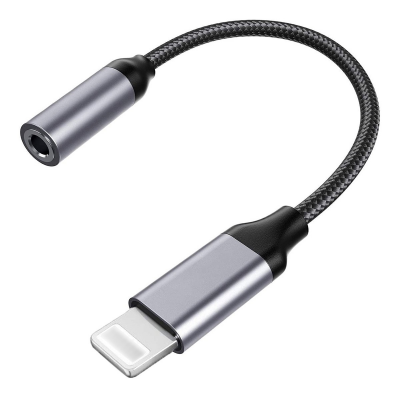 hi-res dac 8-pin to 3.5mm headphone adapter for clear audio - gray