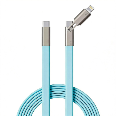  240W 2-in-1 Charging Cable for iPhone and USB-C Devices - 1.2m Silicone Data Cable, Light Blue